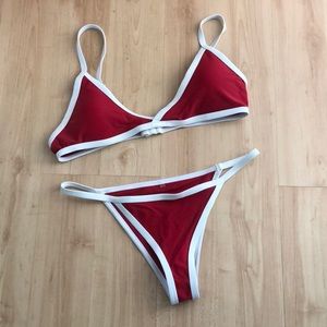Women’s S SHEIN red white color blocking triangle bikini set